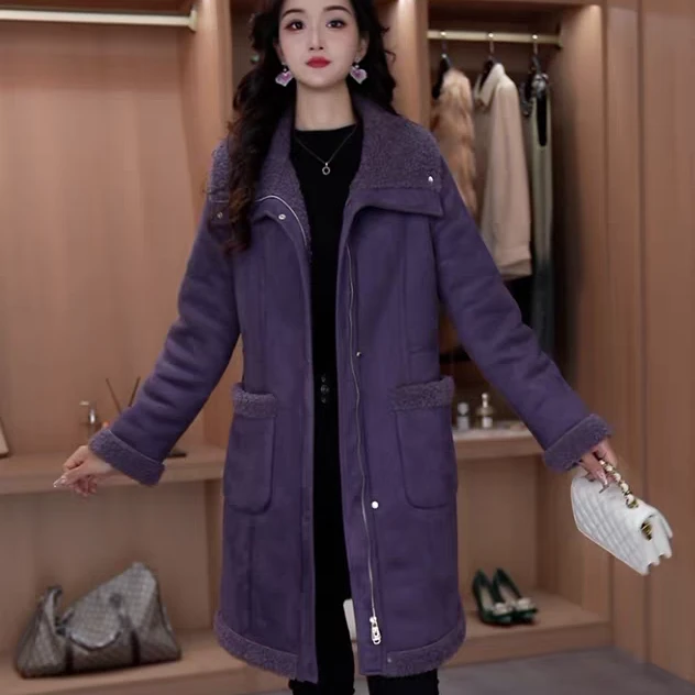 高档绒一体大衣冬新款加绒加厚奢华名媛西装领过膝保暖中长款外套