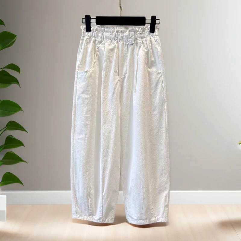 夏季大码显瘦花苞松紧腰阔腿休闲裤女胖妹妹薄款直筒宽松九分裤子