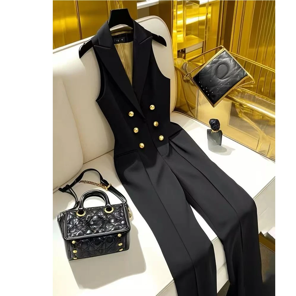 法式修身连体裤2025春夏寄黑色连体裤爆款时尚气质洋气新款连体衣