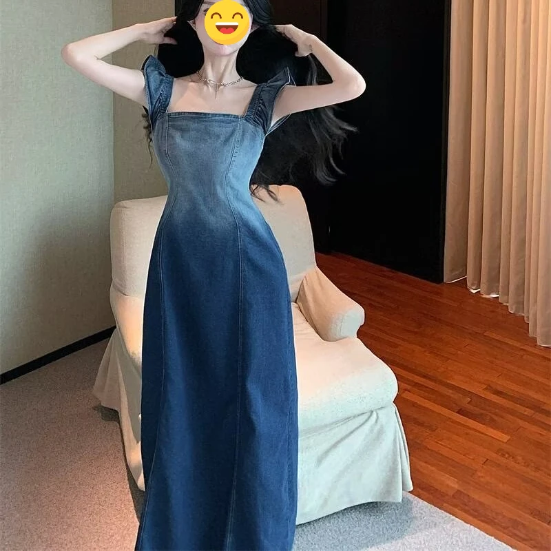 2024新款夏季气质百搭新款单边高腰时尚辣妹甜美风背带裙