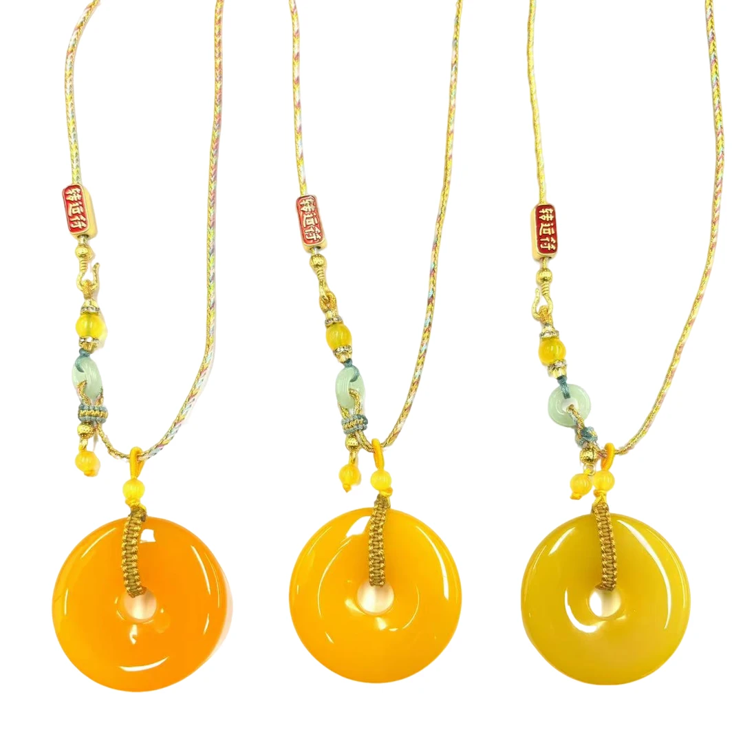 【符老板】y2558-国风设计款田黄玛瑙平安扣-赠礼盒-多样性只发一件