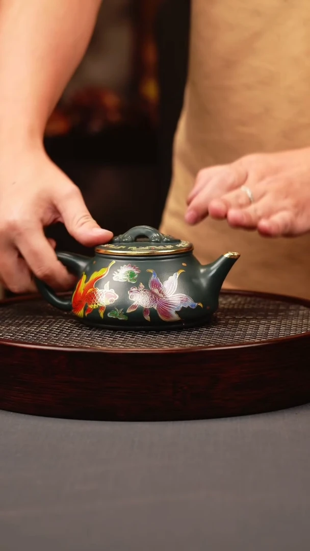 茶壶紫砂绿泥 剑流石瓢 锦鲤珐琅彩