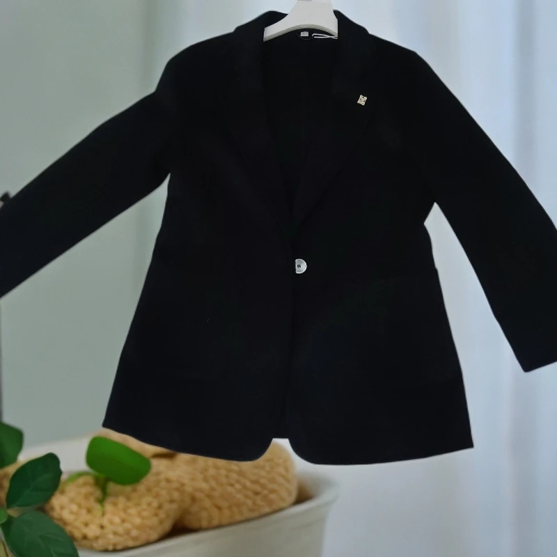 秋冬新款短款西装领气质修身双面呢大衣外套