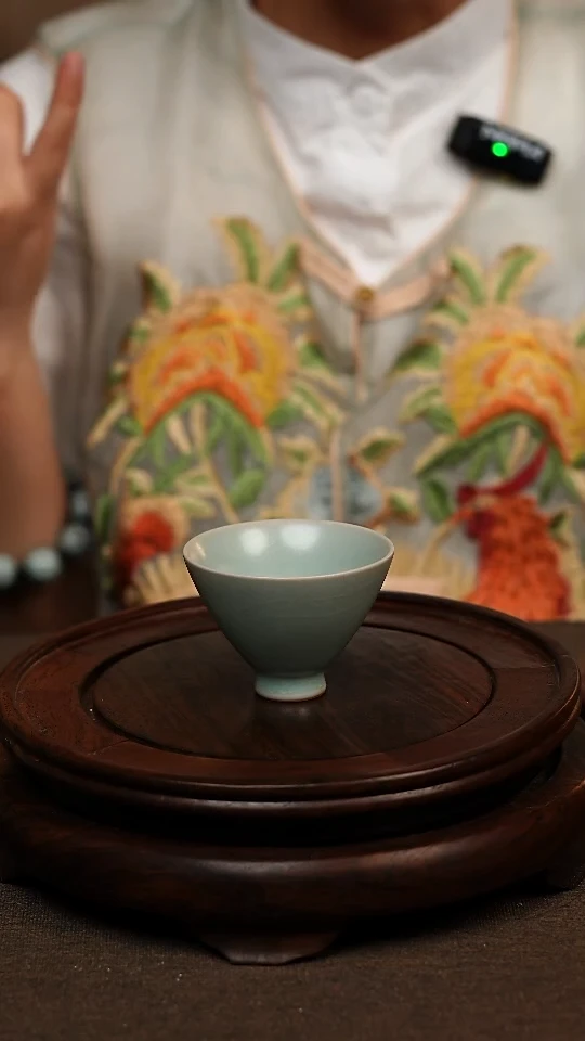 瓷片仿古天青全手斗笠杯50ml 微瑕 不带礼盒