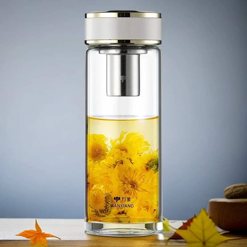 万象单层玻璃杯 加厚便携带滤网泡茶车载高颜值办公水杯高档带盖