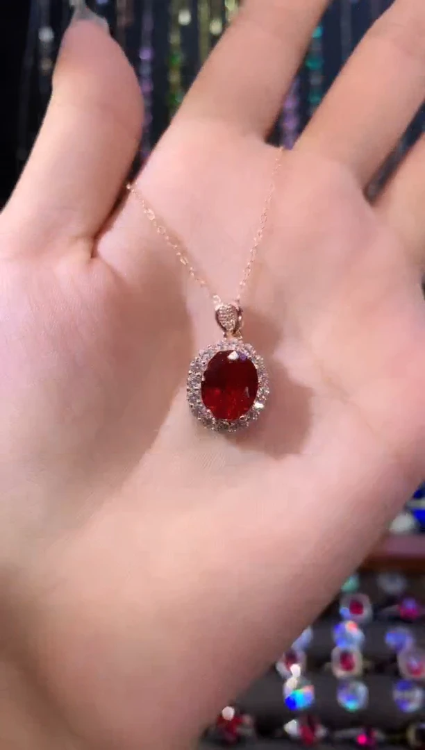 银S925镶嵌吊坠(赠链)红宝石911玫瑰金酒红