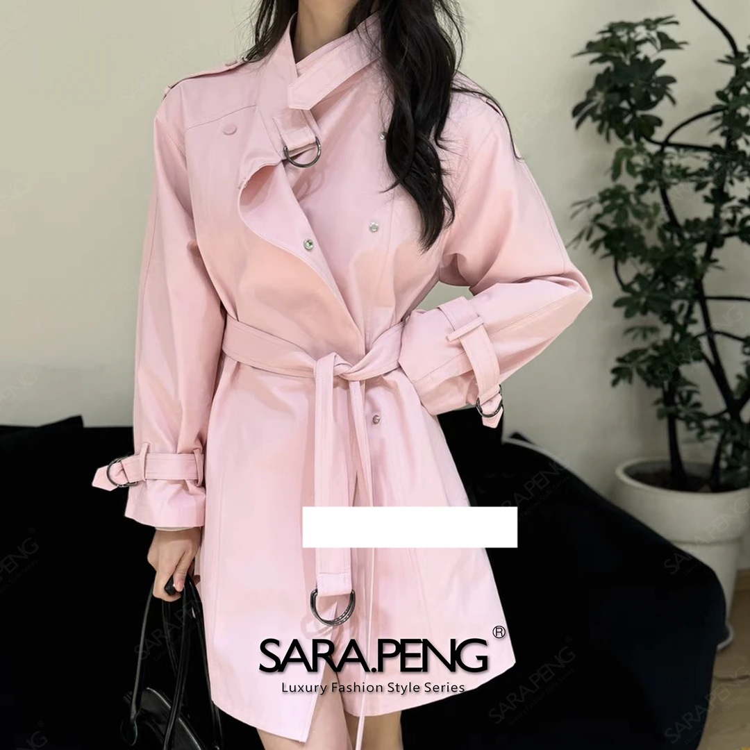 S.PENG韩范/新款简约经典风衣配腰带收腰显瘦百搭洋气中长款外套