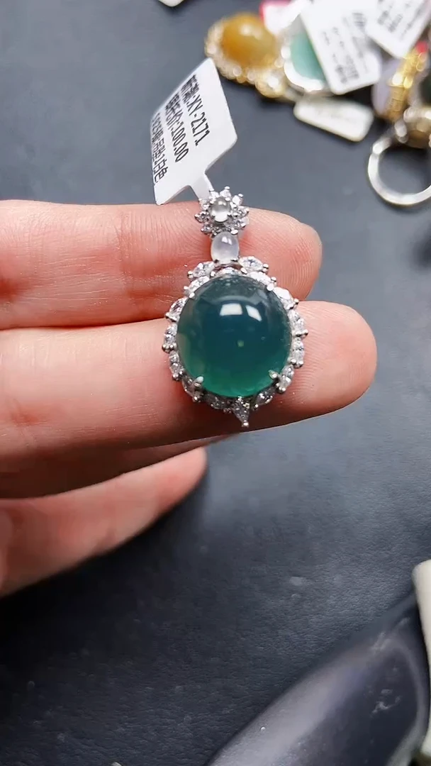 颈饰银S925镶嵌翡翠3456