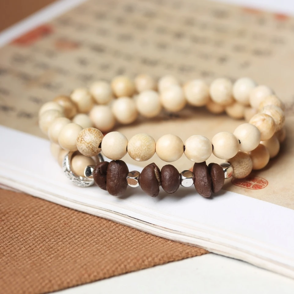 奶香木双圈咖啡豆跑环木质手串