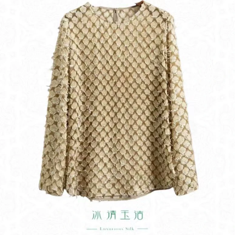 【玉洁定制】重工真丝剪花宽松显瘦长袖上衣BQYJ250100126
