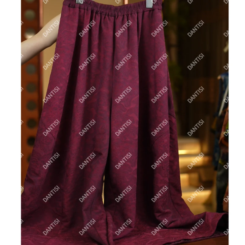 玉瓷《非遗美学》1657复古风古韵棕黄提花裤