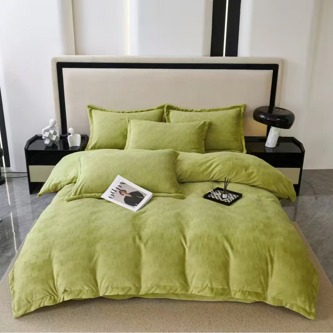 菱形格子立体牛奶绒四件套