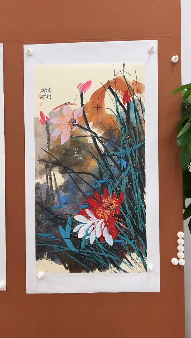 国画李文峰小三尺亮彩荷花
