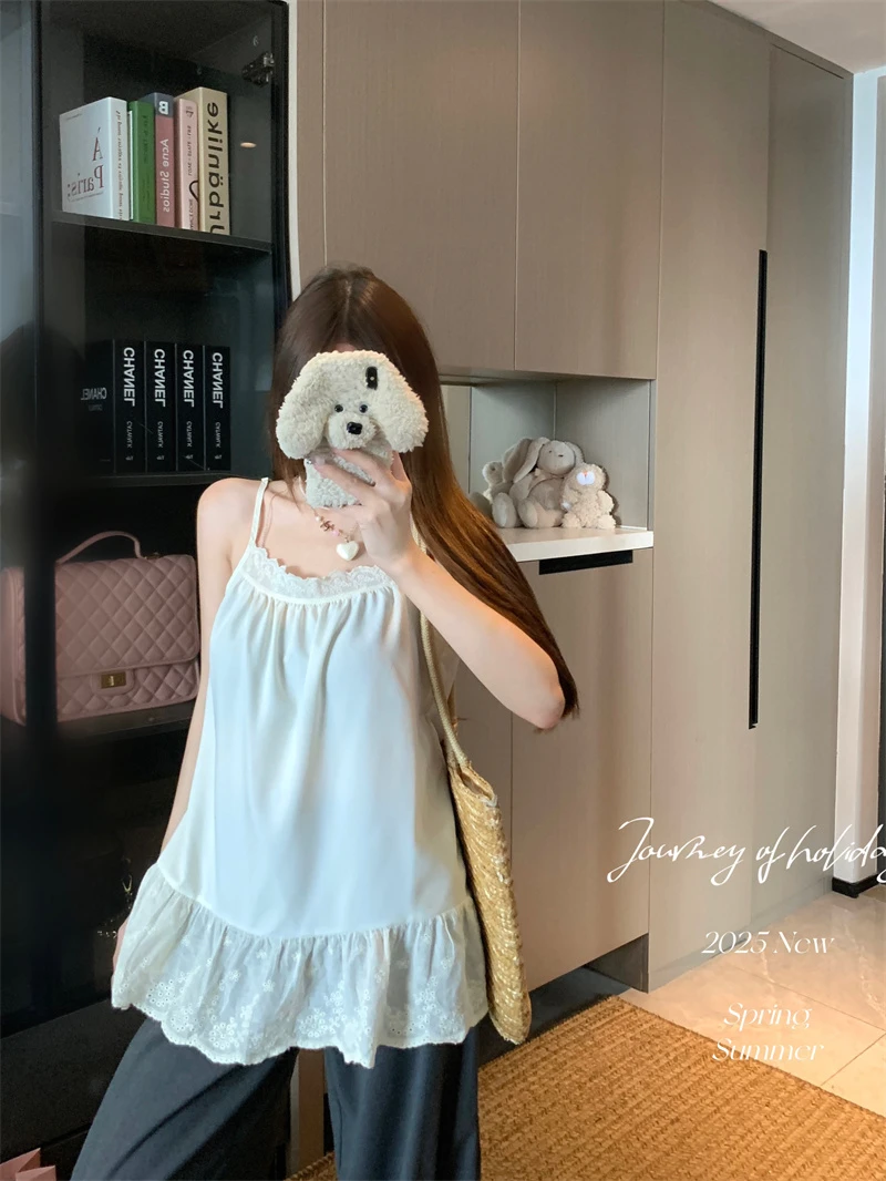 气质通勤甜美公主风性感无袖蕾丝吊带背心显瘦百搭神器