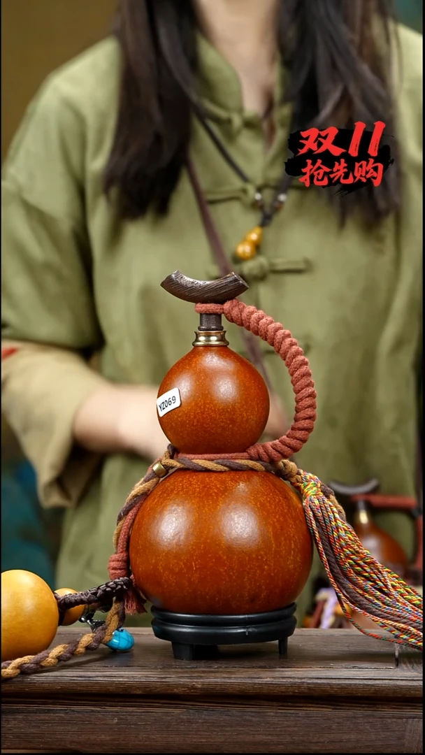 YZ069精品藏绳款天然酒葫芦（一物一拍）+原色小手捏