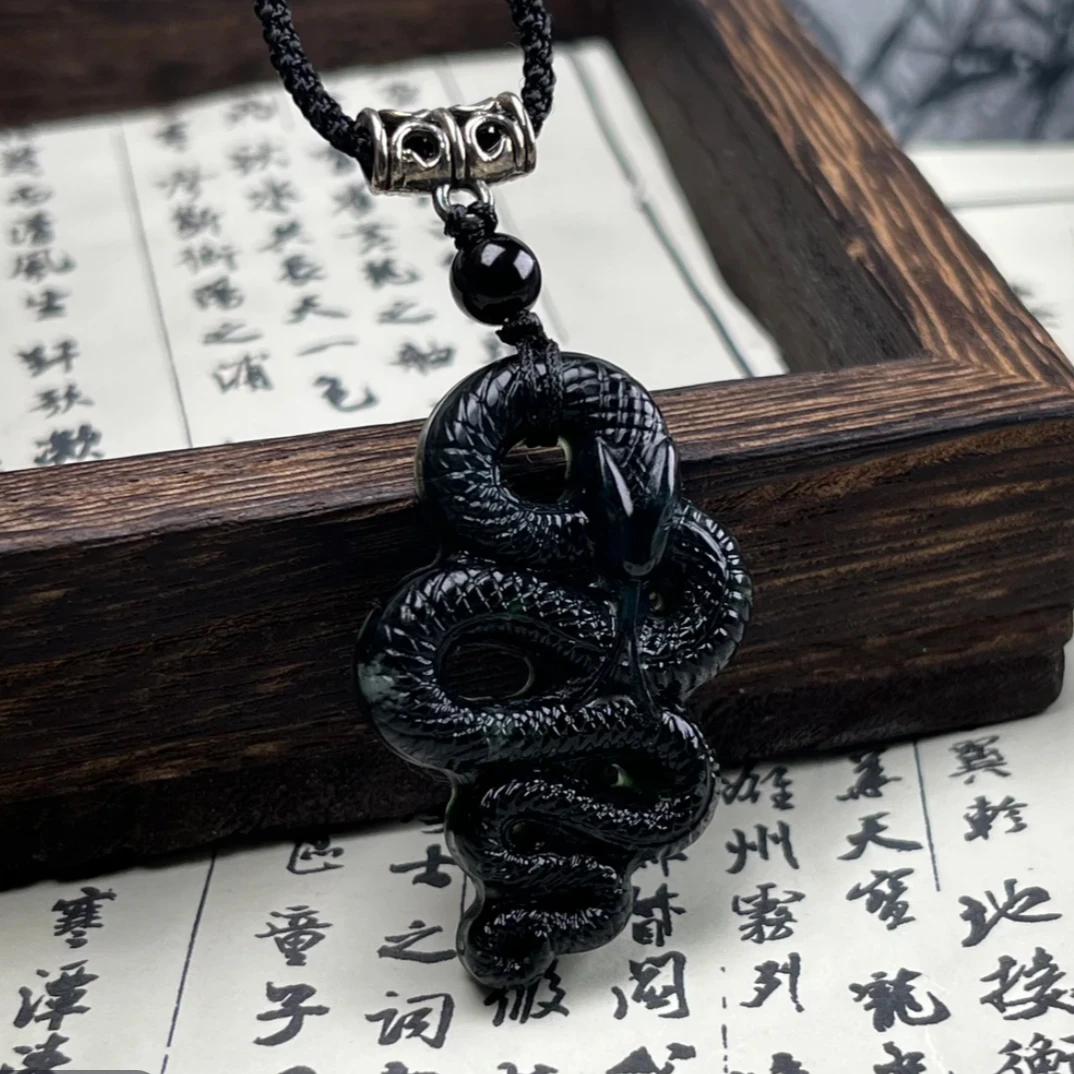 岫玉蛇吊坠手链男女生肖属相蛇年花玉设计（多样性随机发一个）