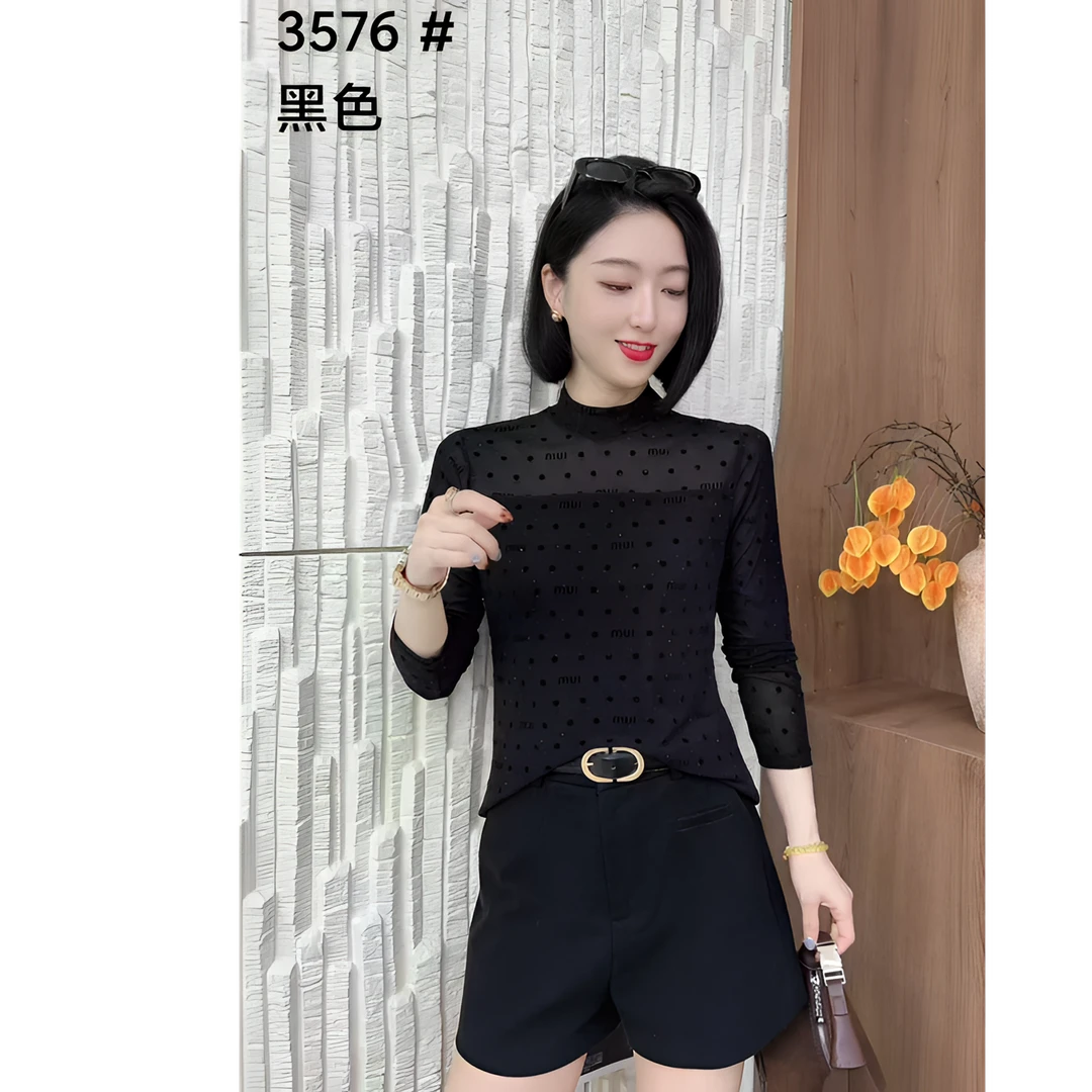 【晓琳现货】3576  波点字母上衣长袖女时尚显瘦