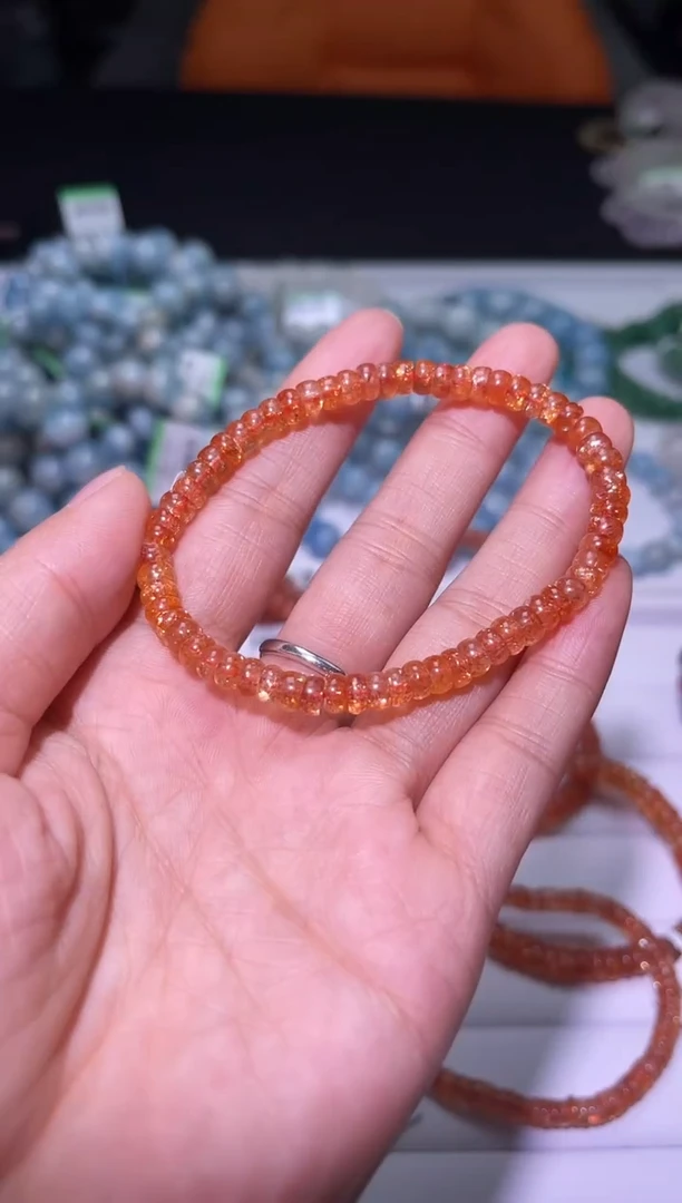未镶嵌手串长石J134-5mm金太阳算盘珠单圈-多样性发其一