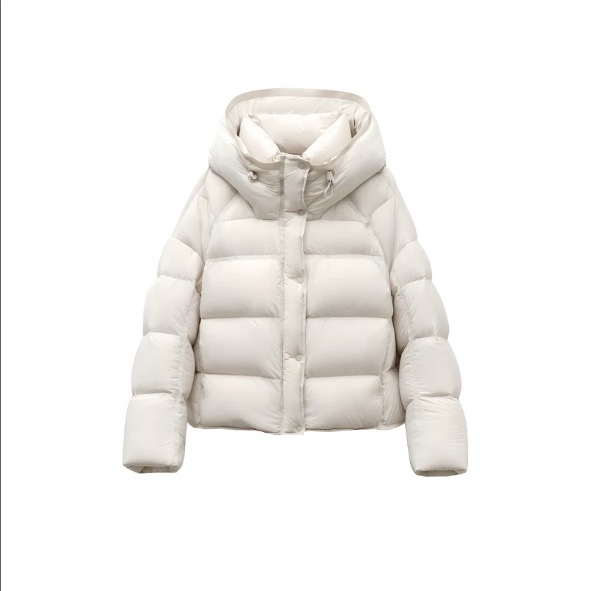【小胖专属】现货90白鹅绒云感泡芙款零压感短款连帽羽绒服时尚休闲