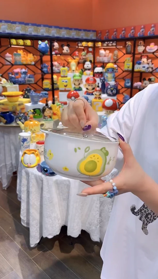 瓷片@@奇异果带盖陶瓷面碗（微瑕）