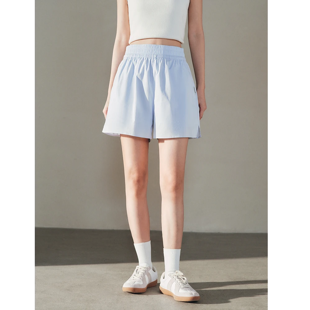 太平鸟雾霾蓝色休闲短裤女新款欧若风时尚法式小众裤子ABGCF1190