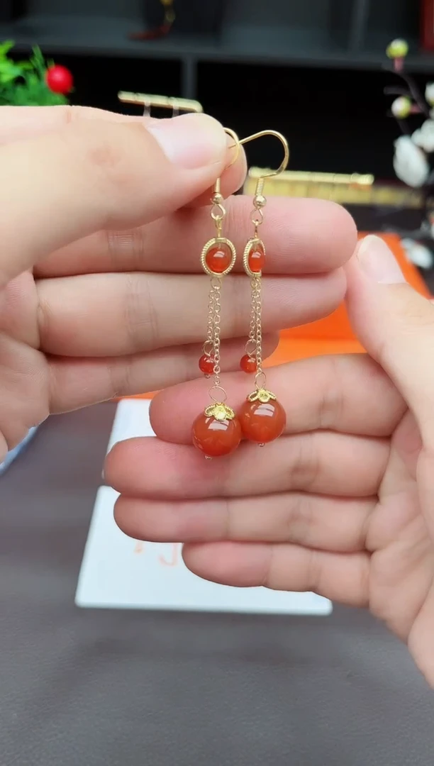 玛瑙/玉髓耳饰银S925镶嵌331000