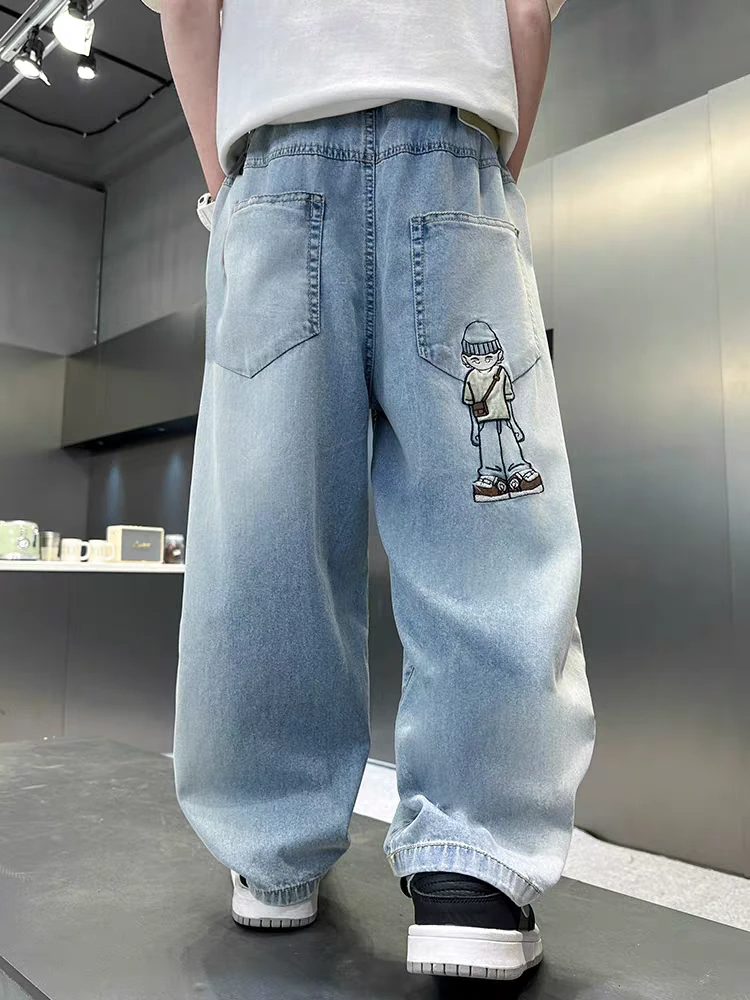 男童裤子秋季新款2025刺绣男孩休闲时髦中大童潮流儿童牛仔裤长潮