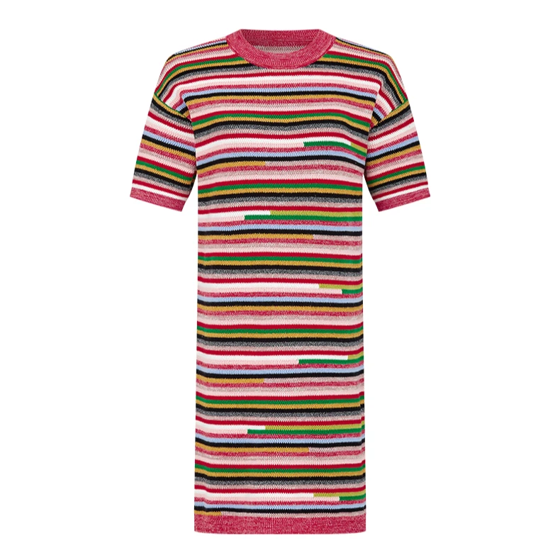 【诗语专属】曼德诗直筒连衣裙新款棉质条纹针织长裙M538109191