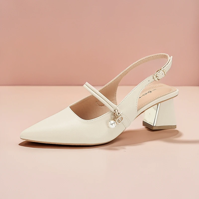 粗跟包头跟鞋凉鞋玛丽珍尖头单鞋法式珍珠浅口夏季仙女风配裙子