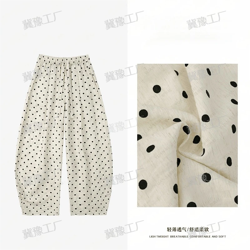 冀豫波点直筒款女设计师款小众慵懒风古甜酷撞色圆点锥形裤