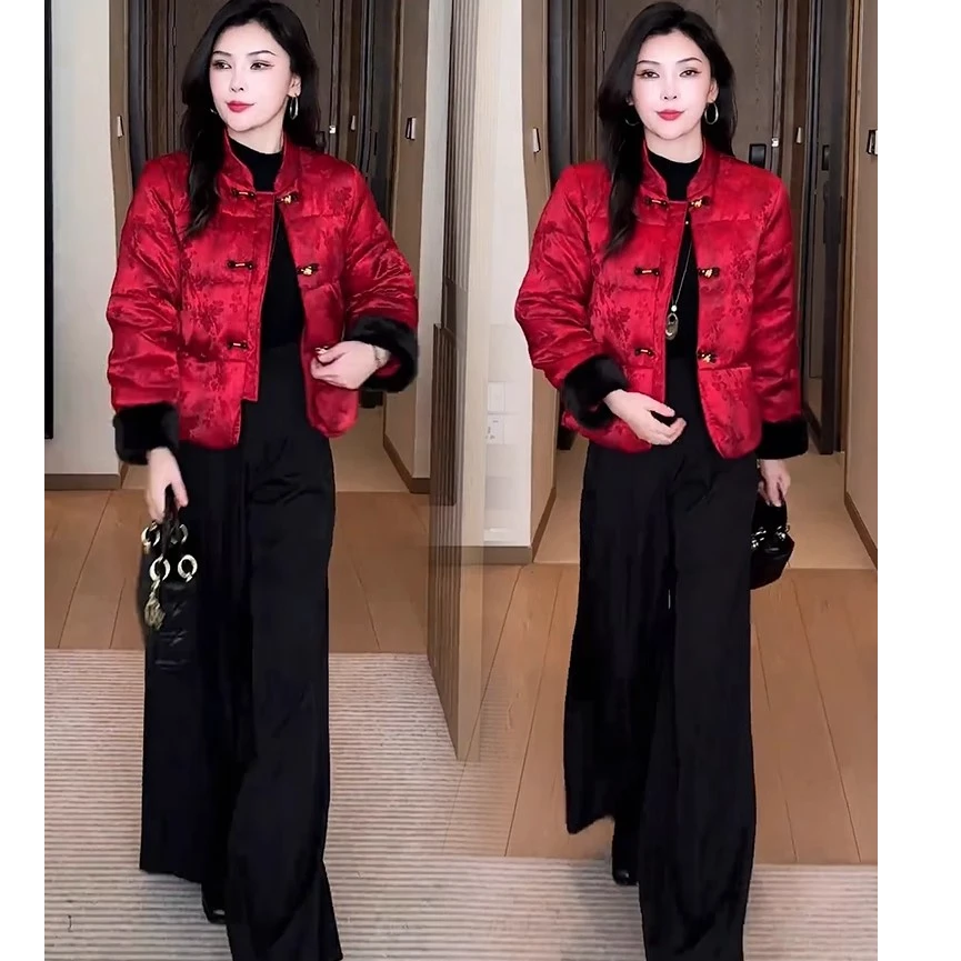 新中式国风保暖棉服女2025冬季新款洋气小个子立领短款棉袄外套