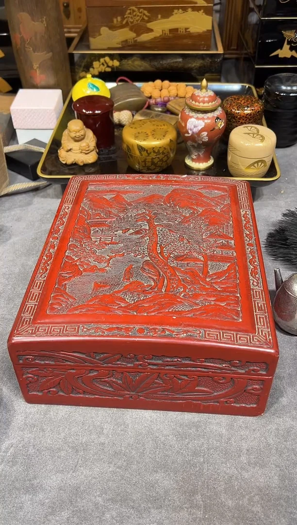 仙台堆朱 文盒 大漆漆器大漆漆器