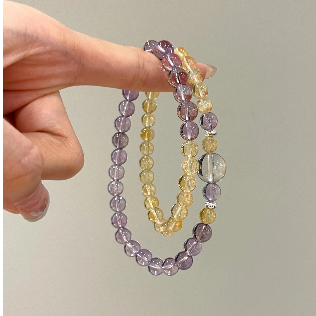 【大女主】原创高级黄水晶紫水晶设计款双圈手链招财转运送闺蜜朋友
