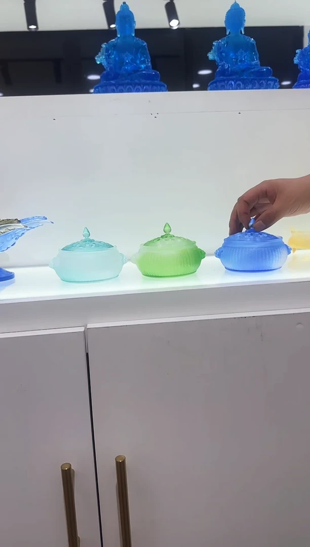 手工艺品琉璃古法琉璃双狮香炉3个