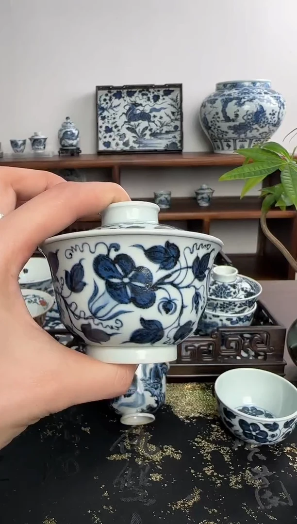 【闪购商品】摆件含真藏古牵牛花元宝盖碗