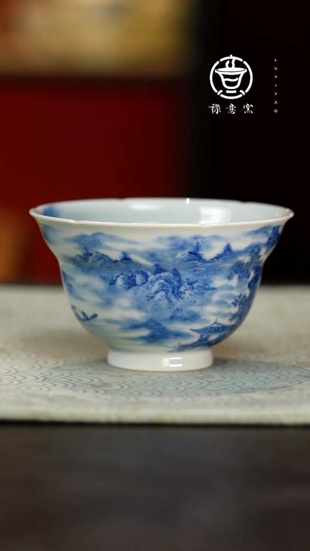 禄意窑山水葫芦葵口杯