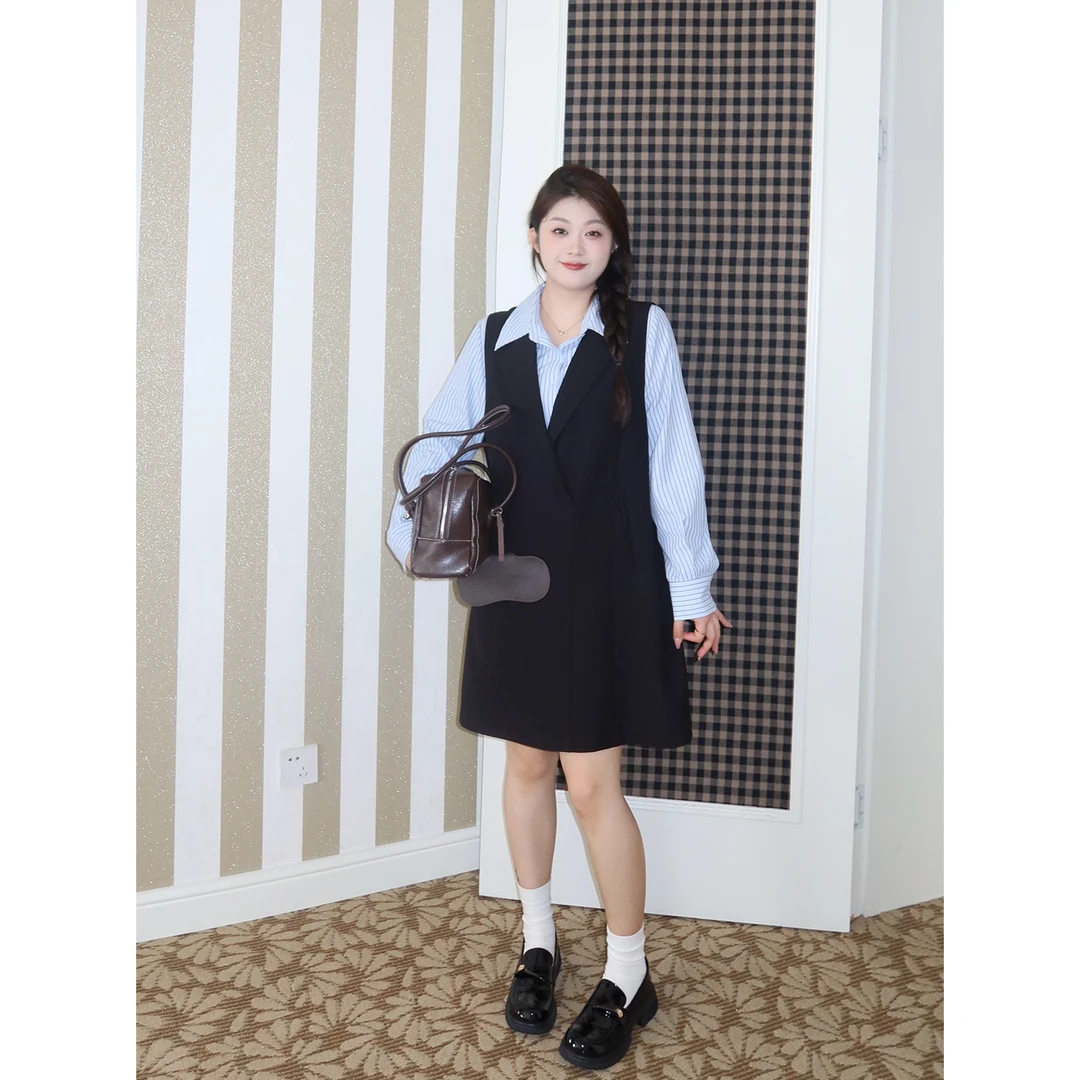 裂渡宣宣【半岛情书】微胖大码女秋西装领背心短款连衣裙 ZY507A33