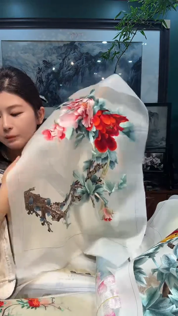 竖款非遗苏绣手工刺绣绣片