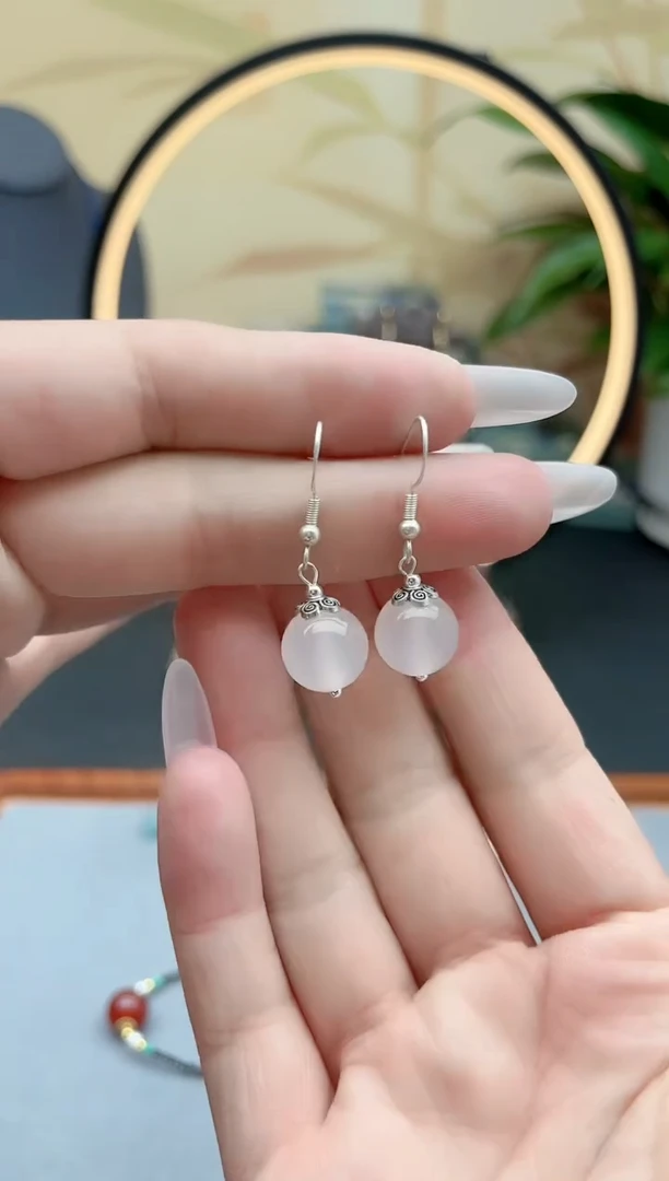 玛瑙/玉髓耳饰银S925镶嵌208