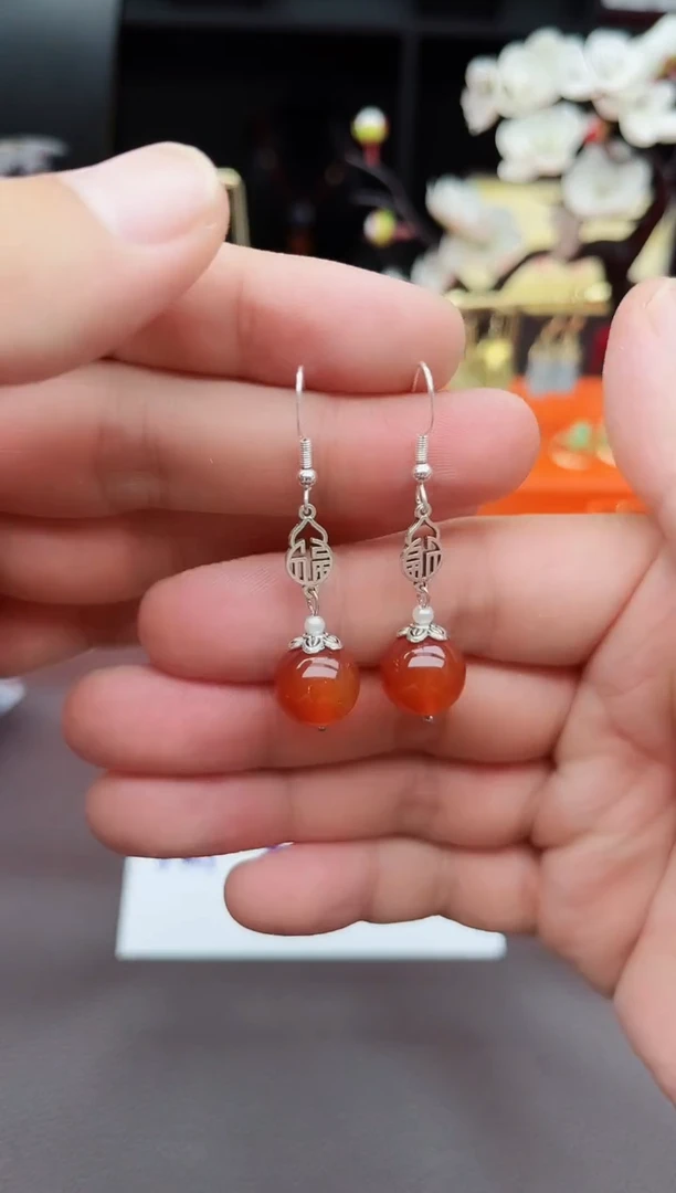 玛瑙/玉髓耳饰银S925镶嵌230000