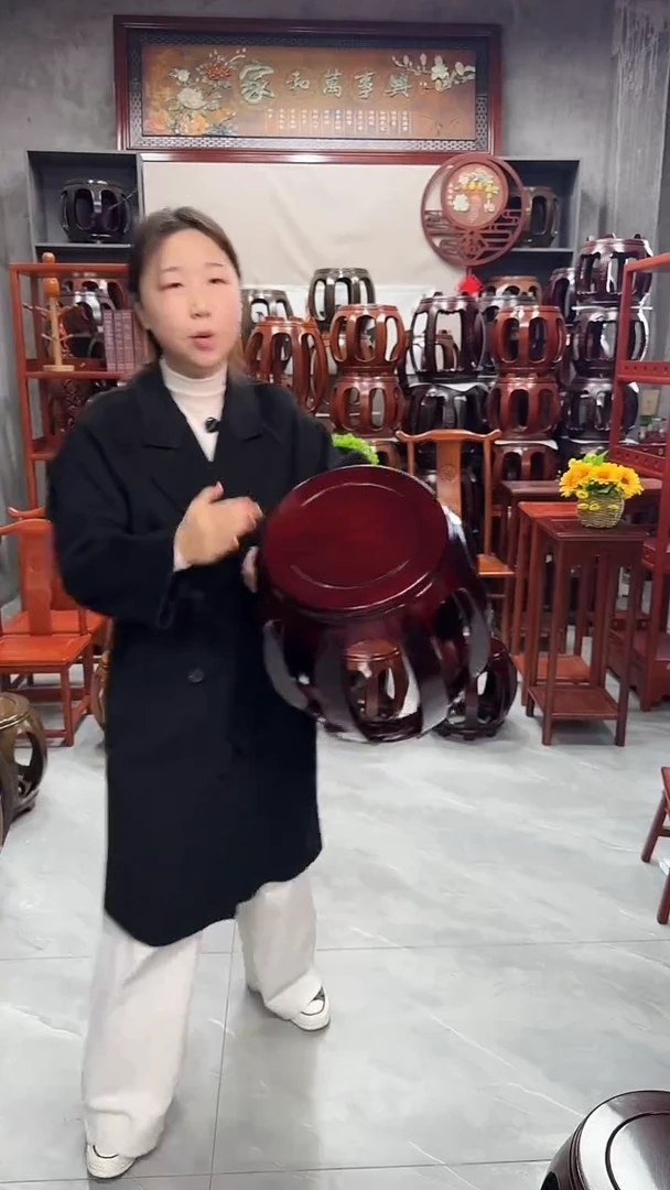 花梨木类家具酸枝色大号鼓凳一对（两条）