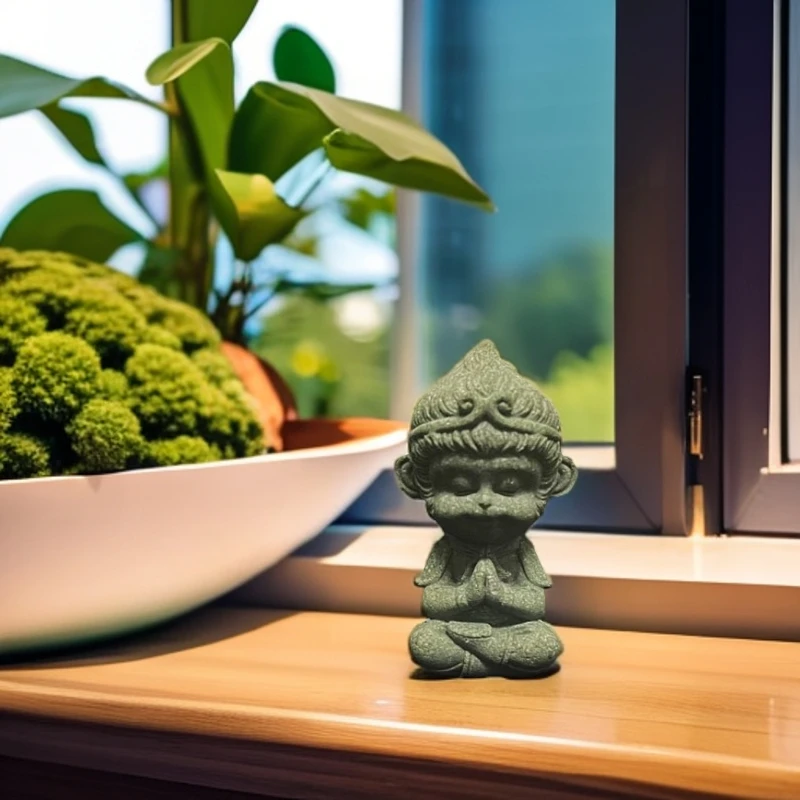 禅定小悟空新中式家居饰品茶宠桌面摆件装饰造景青砂石摆件微景观