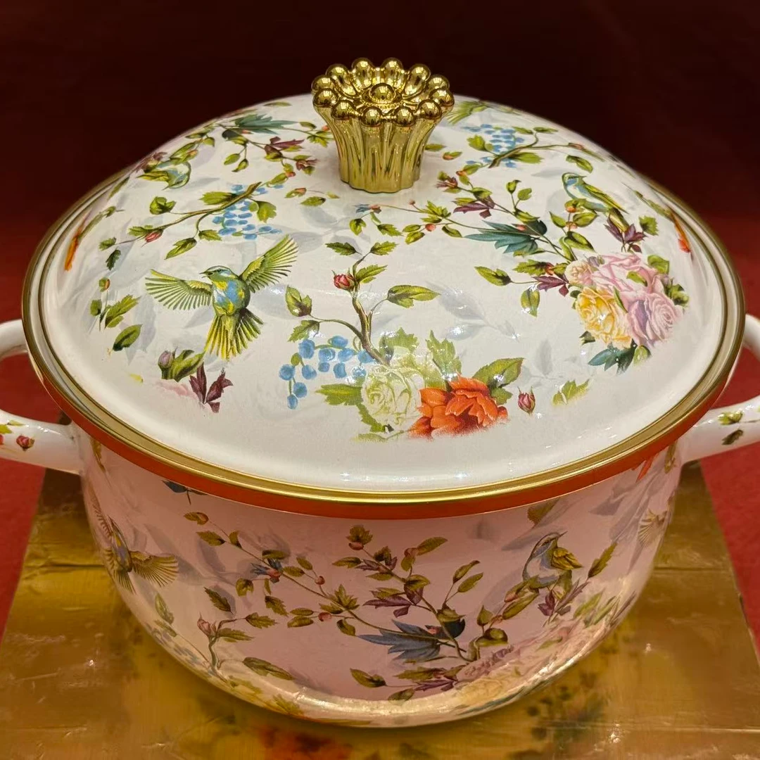 【到手1个】珐琅瓷搪瓷福锅汤锅平底煎药锅炖锅 图案款式随机1