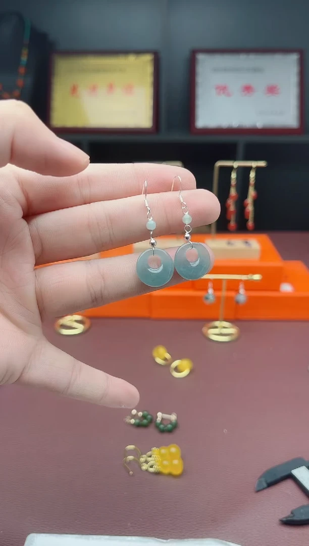 银S925镶嵌翡翠耳饰翡翠公主扣