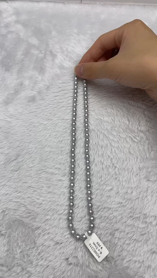 项链银S925镶嵌海水珍珠AK真多麻6-6.5mm