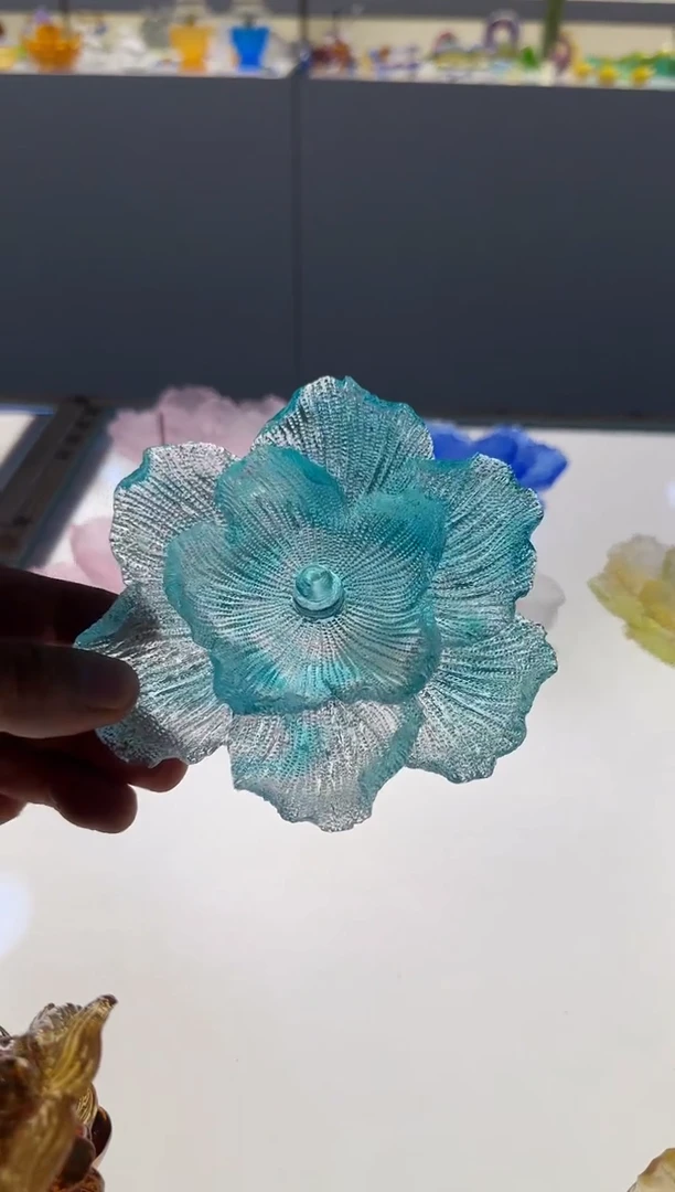 手工艺品琉璃牡丹花香插天青色