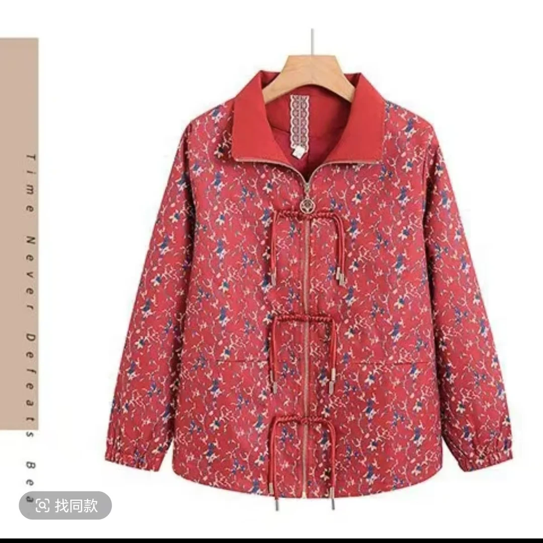 8402中老年妈妈春装中式国风外套新款碎花上衣复古民族风（新仓）