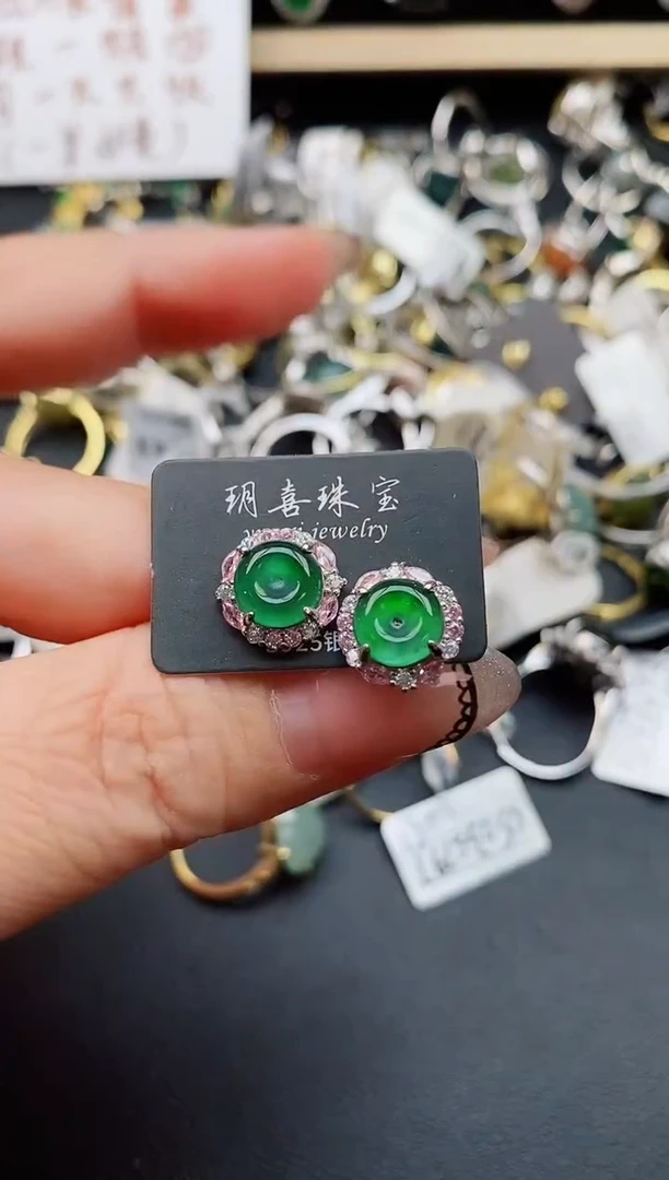 翡翠银S925镶嵌耳饰0850