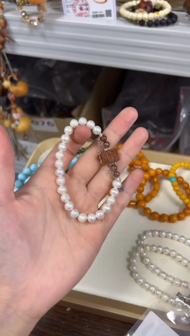 淡水珍珠手链银S925镶嵌淡水珍珠黑金超款手链[1045]