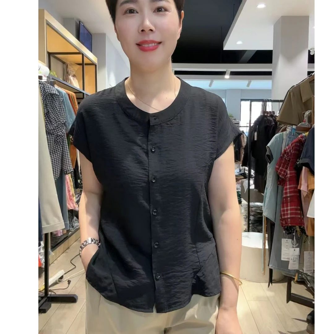 9008休闲风纯色圆领小衫